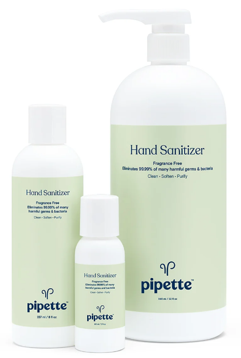 Pipette Non-Toxic Hand Sanitizer comes in three different sizes.