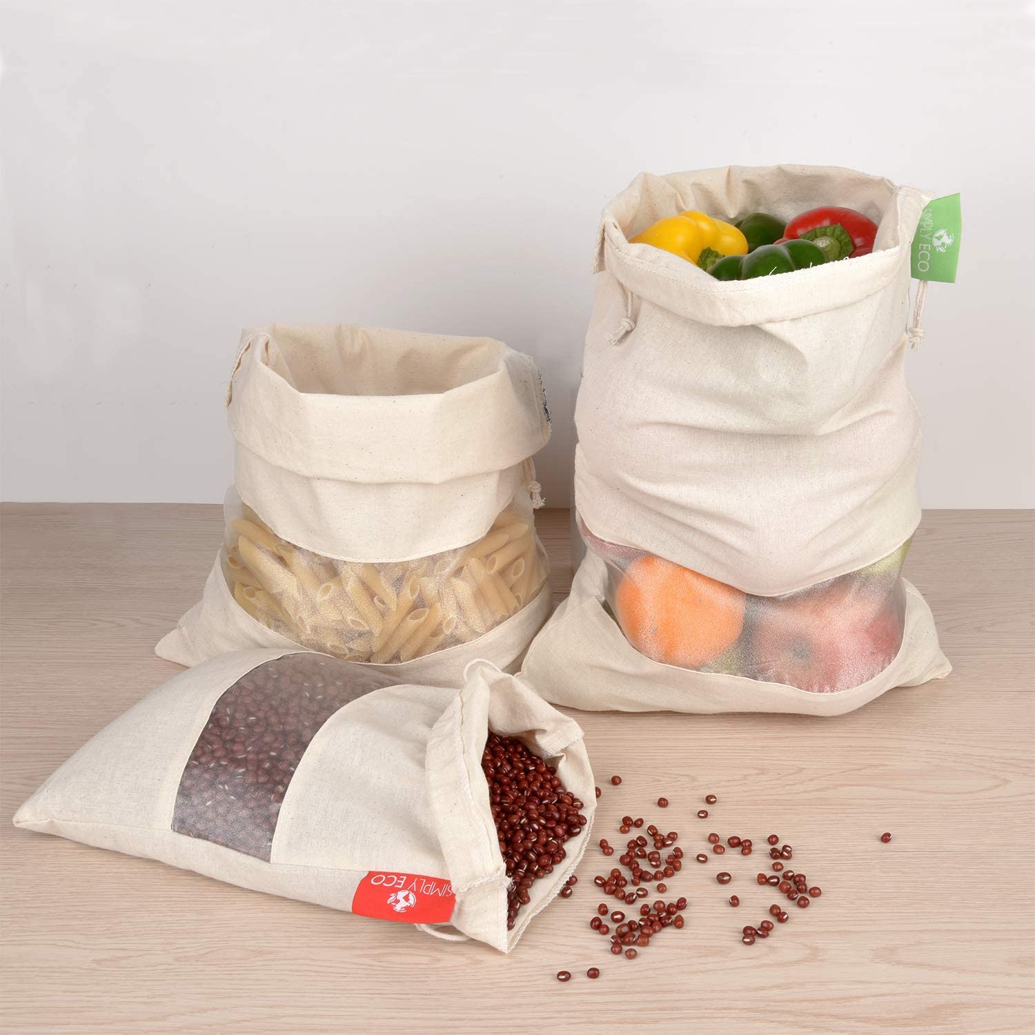 These reusable cotton produce bags include muslin bags with a window so you can see what's inside.